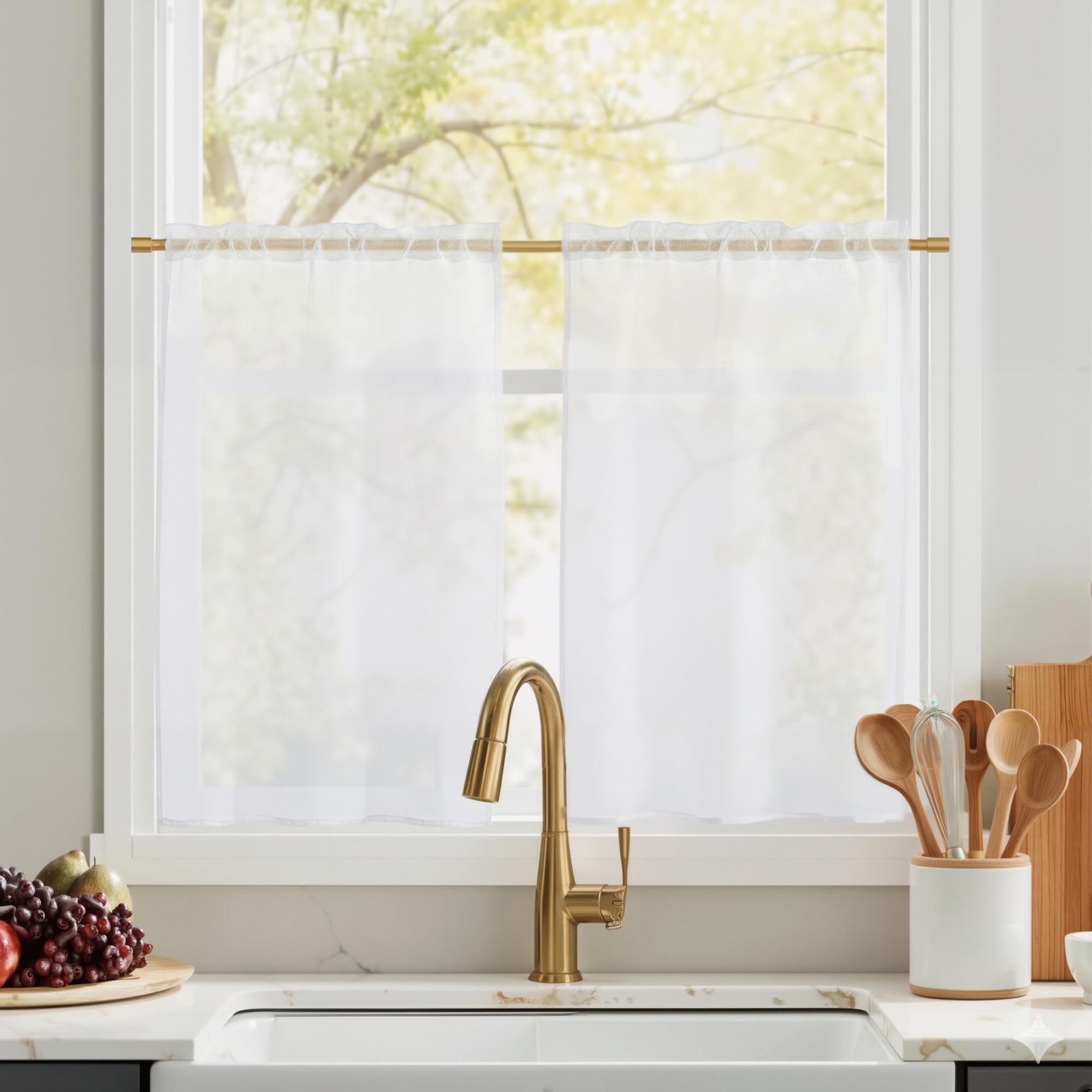 PONY DANCE Tendine Finestra a Vetro Tende Oscuranti per Cucina Tende a Vetro per Finestra Corte Blackout Curtains Termiche con Tasca 2 Pezzi 60x60 CM, Bianco Grigiastro