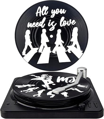 Divertidos posavasos retro para bebidas de café con soporte para reproductor de vinilo, juego de 6 posavasos únicos personalizados para inauguración