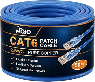 Tecmojo Cat6 50FT Ethernet Cable, 26AWG, Blue