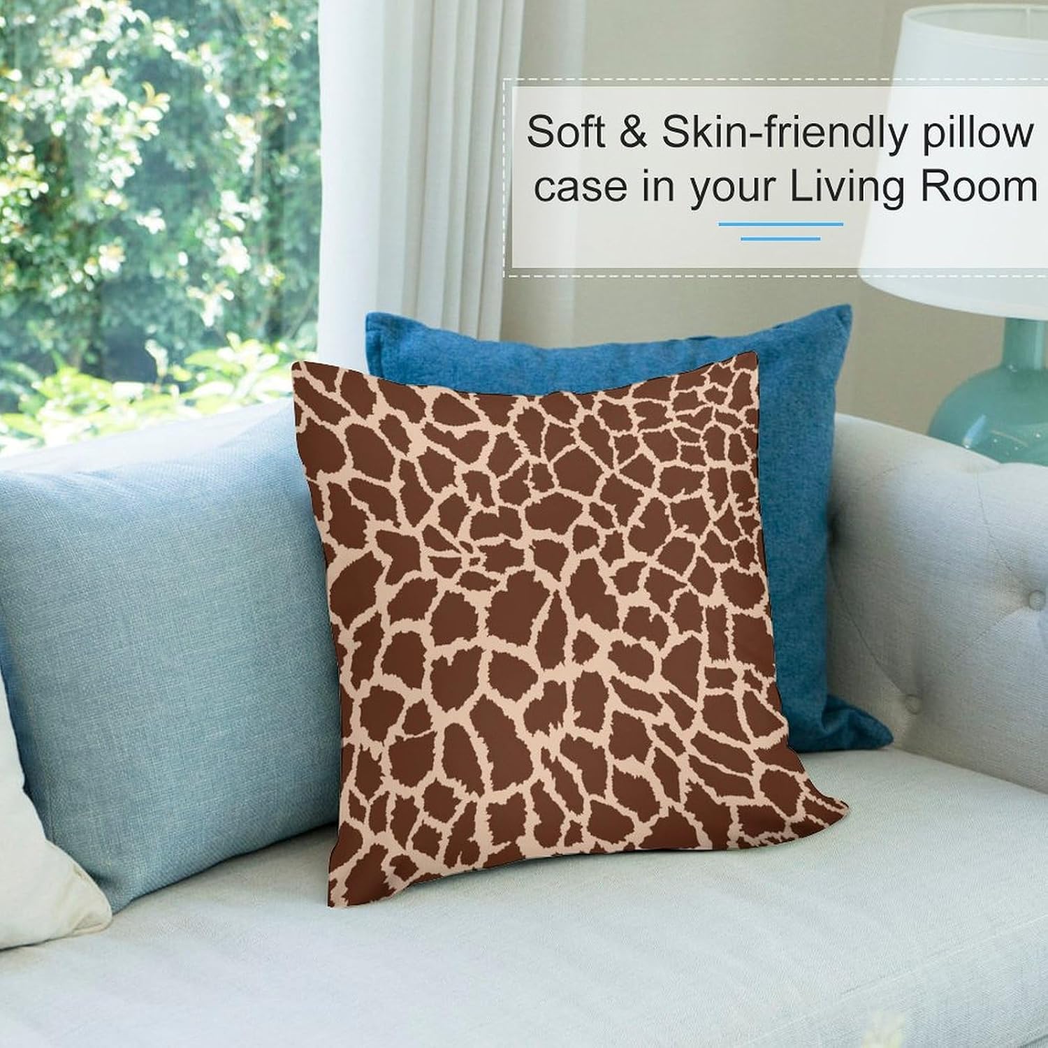 Fur Pillow Covers Set of 2, Wild Animal Giraffe Print Throw Pillow Covers 20x20 Inches Cotton Square Pillow Cover Set for Couch Bed Living Room Outdoor Decor 20 "x20