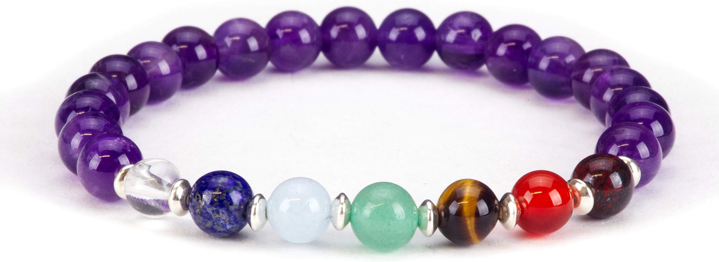 Cherry Tree CollectionCherry Tree Collection Natural Genuine Gemstone Chakra Stretch Bracelet | 6mm Beads, Sterling Silver Spacers | Men/Women | Small, Medium, Large Sizes