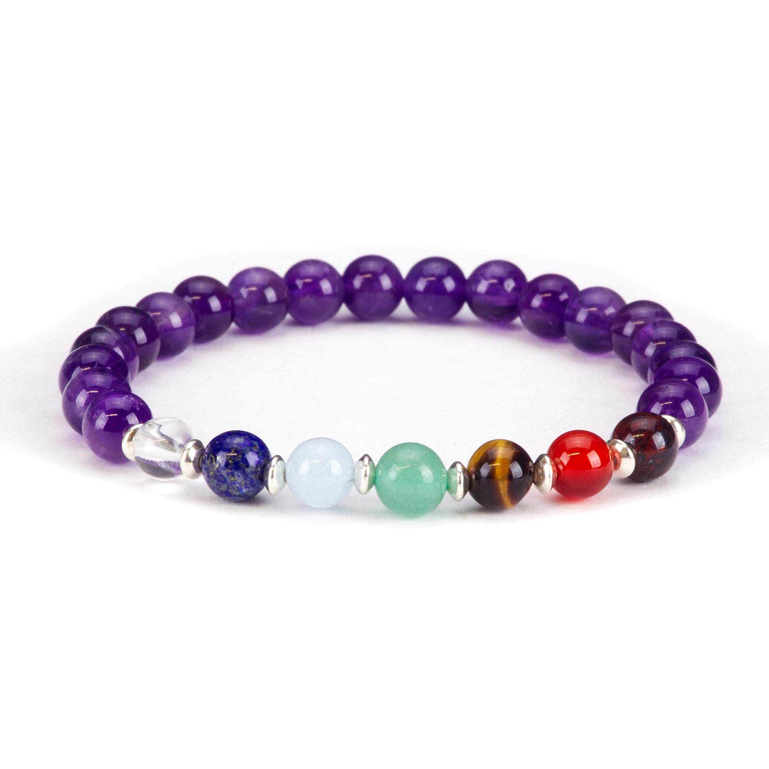 Cherry Tree CollectionCherry Tree Collection Natural Genuine Gemstone Chakra Stretch Bracelet | 6mm Beads, Sterling Silver Spacers | Men/Women | Small, Medium, Large Sizes