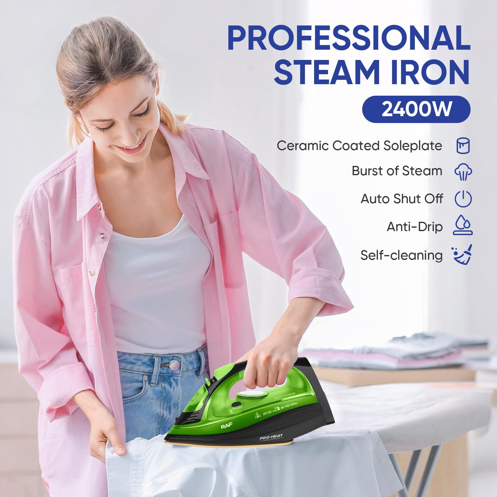 Powersteam Ultra Fer à repasser à vapeur sans fil 2400 W Semelle en céramique, anti-calcaire et anti-gouttes, fonction pulvérisation, vapeur verticale, autonettoyant avec réservoir d'eau de