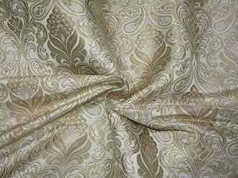 Silk Brocade Fabric Cream & Metallic Gold 44"