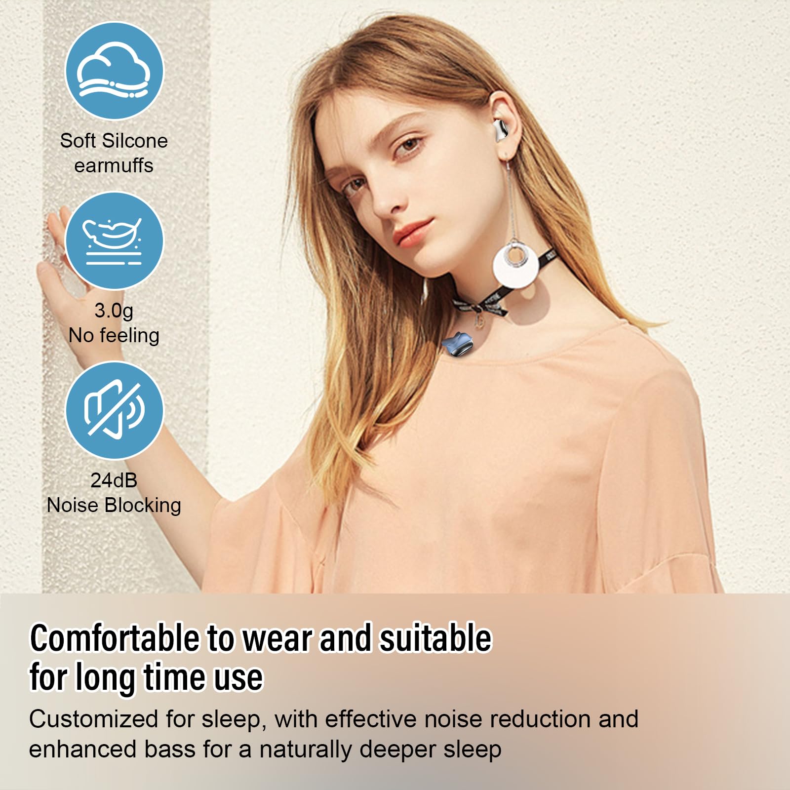 Bluetooth Kopfhörer, Mini In Ear Kopfhörer Kabellos Bluetooth 5.4 Stereo HiFi Immersiv, 47Std Spielzeit Schlafkopfhörer mit Passiver Geräuschmaskierung, LED-Anzeige, IP7 Wasserdichte Ohrhörer Weiß