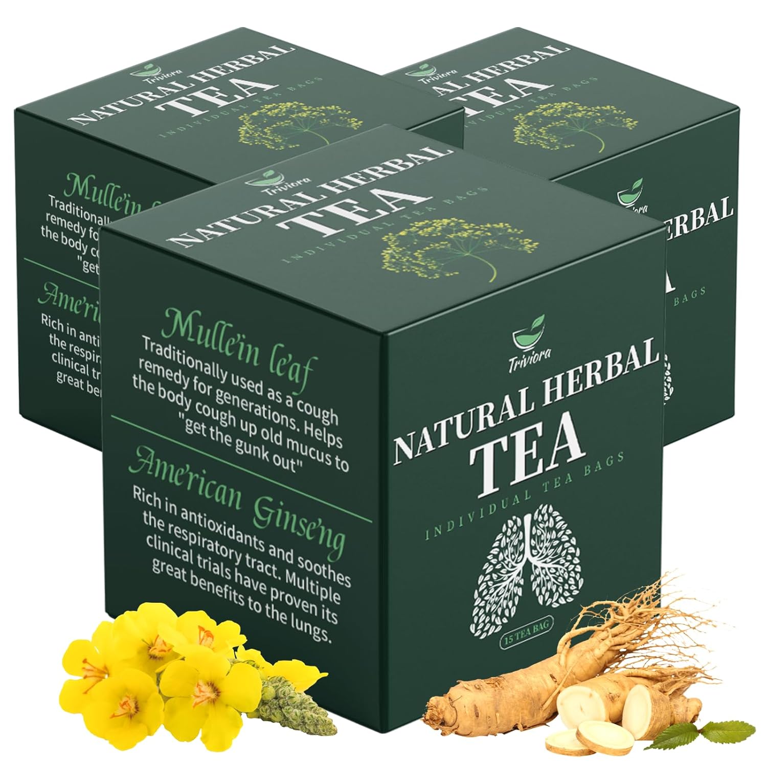 Lungs Detox Tea, Mullein Leaf Tea Bags for Smokers Tea, 15 Herbal Tea Bags for Lung Cleanse, Congestion Relief, Mucus Detox (3)