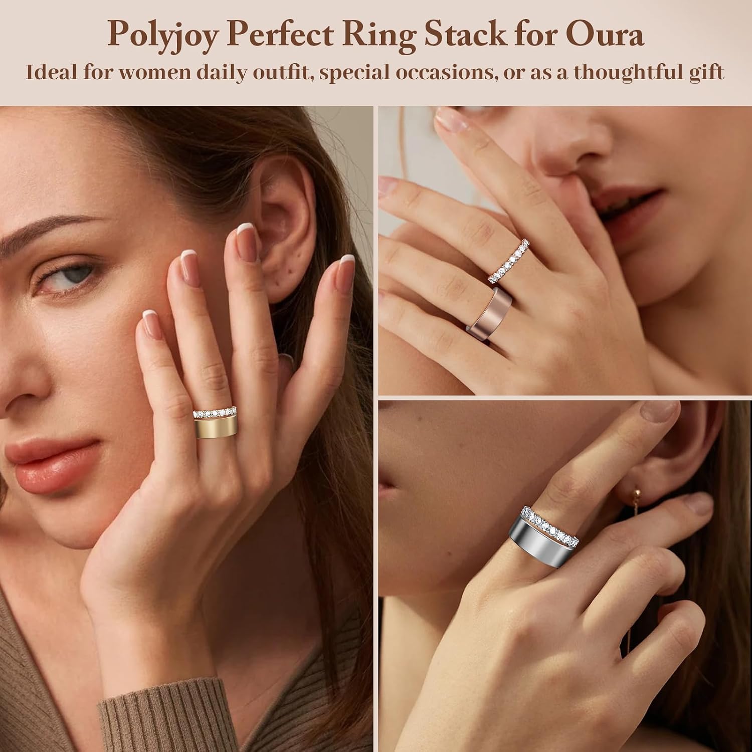 14K Oura Ring Stacking Ring & 4 Pack TPU Cover for Oura Gen 4/Gen 3 Heritage/3 Horizon image 4