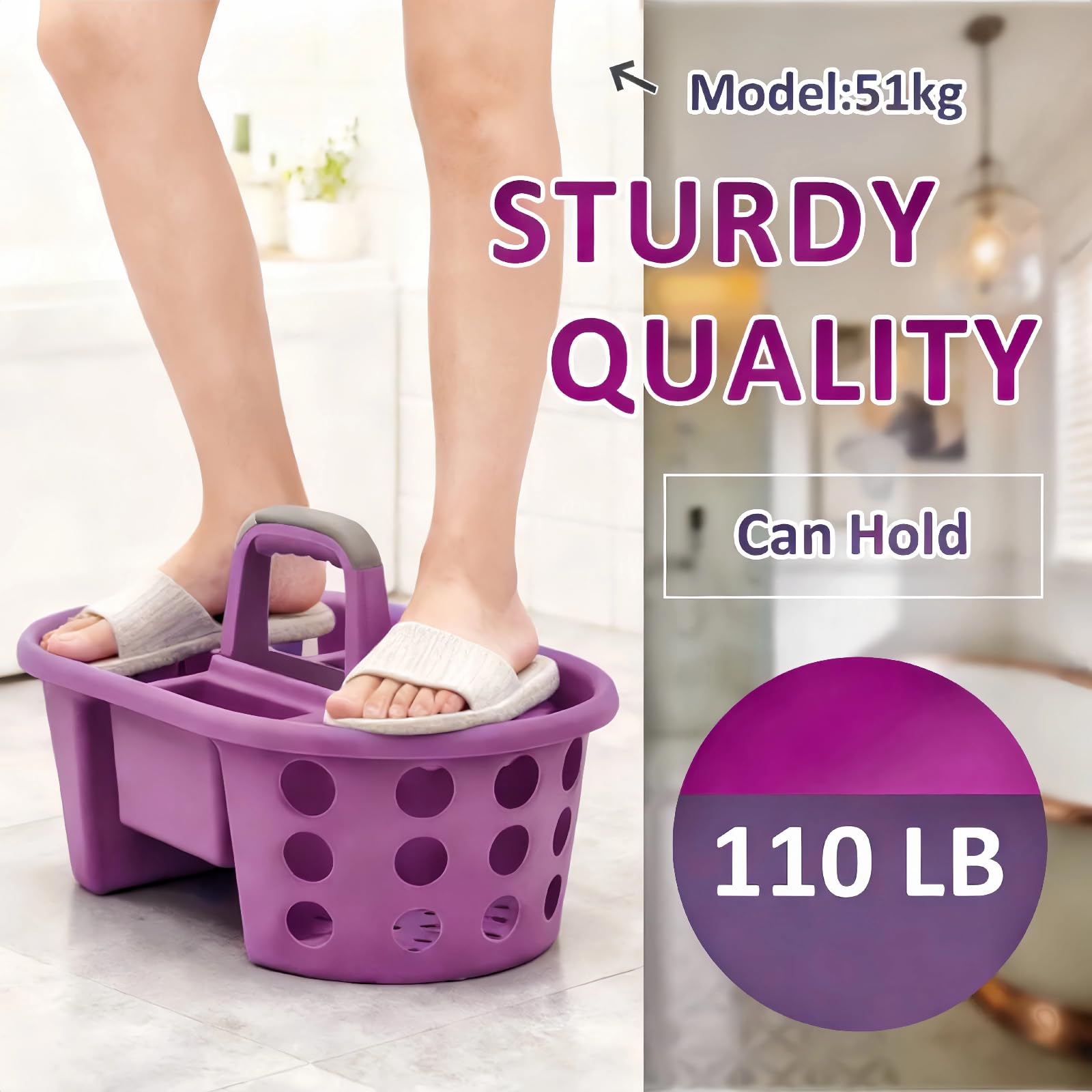 SIMPLYKLEEN Duży przenośny pojemnik prysznicowy, wykonany w USA, plastikowy, duży rozmiar, torba na cukierki z uchwytem, organizer prysznicowy do łazienki, spiżarni, kuchni, akademika, pomarańczowy