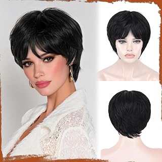 Sofeiyan Peruka Krótka Styl Pixie, Peruki damskie odporne na ciepło i naturalne z grzywką, Peruka z syntetycznych włosów o długości 23 cm, do codziennego użytku i na imprezy