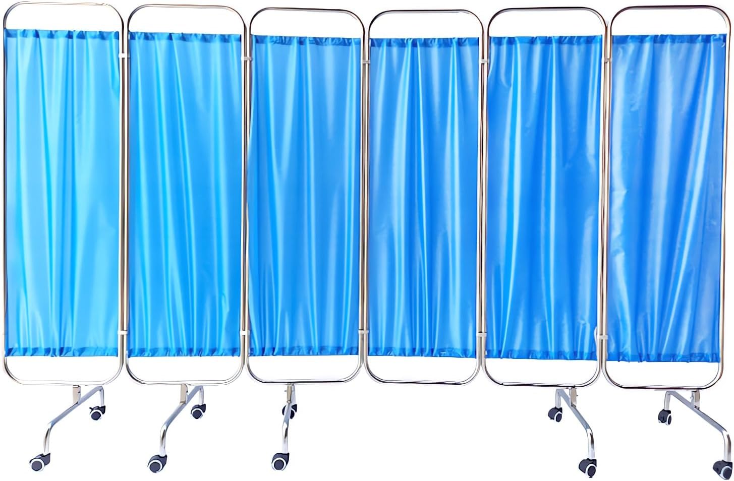 Medical Privacy Screen on Wheels Foldable Medical Screen Curtains, Stainless Steel 200 x 180 cm, for Emergency Room, Ward, ICU Monitoring Room Divider (6 Panel)