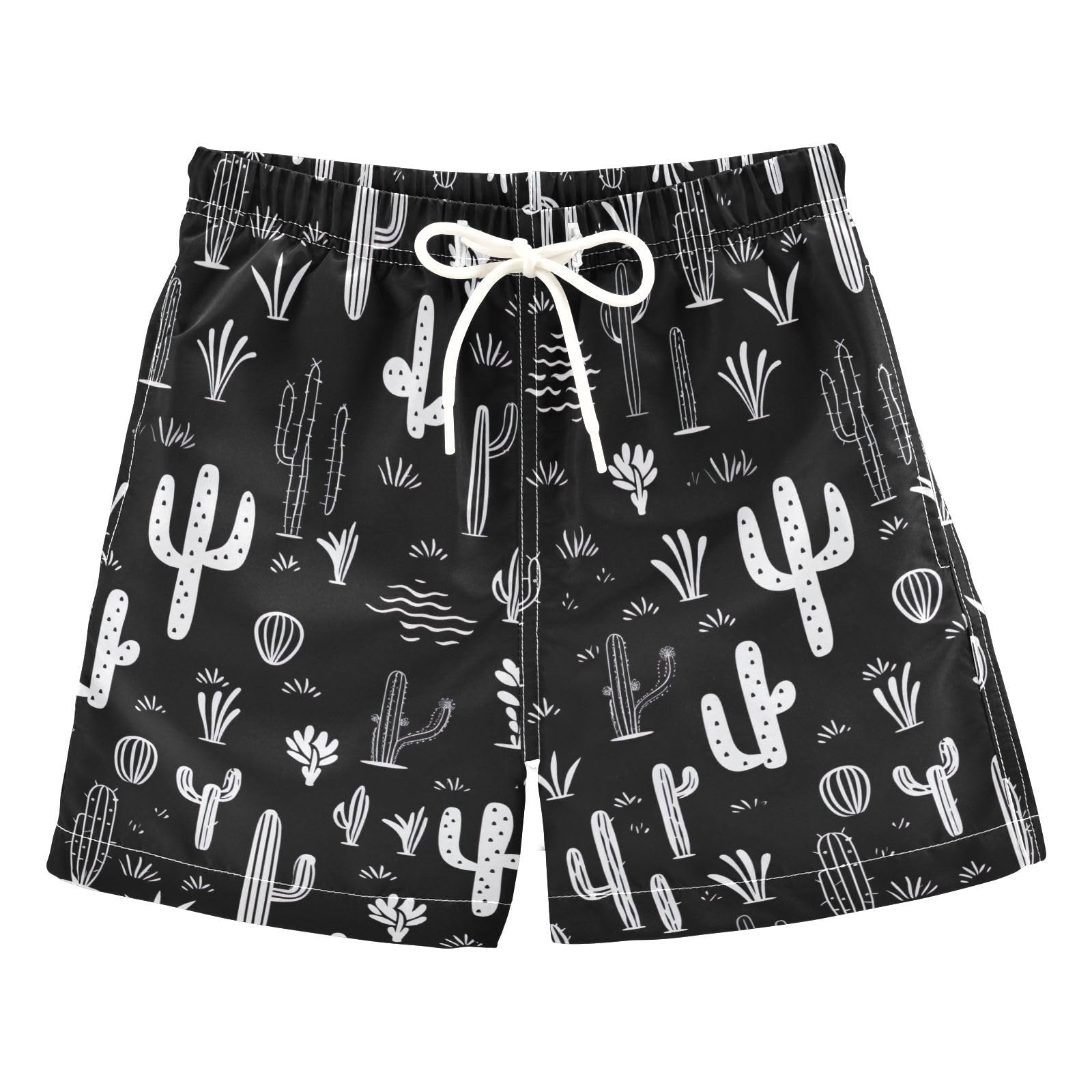 AMmao Boys Swim Trunks Black White Cactus Succulent Doodle Kids Swimsuits Quick Dry Beach Board Shorts Drawstring Bathing Suits for Toddler Swimming Outdoor Travel Beach Surfing Summer 6