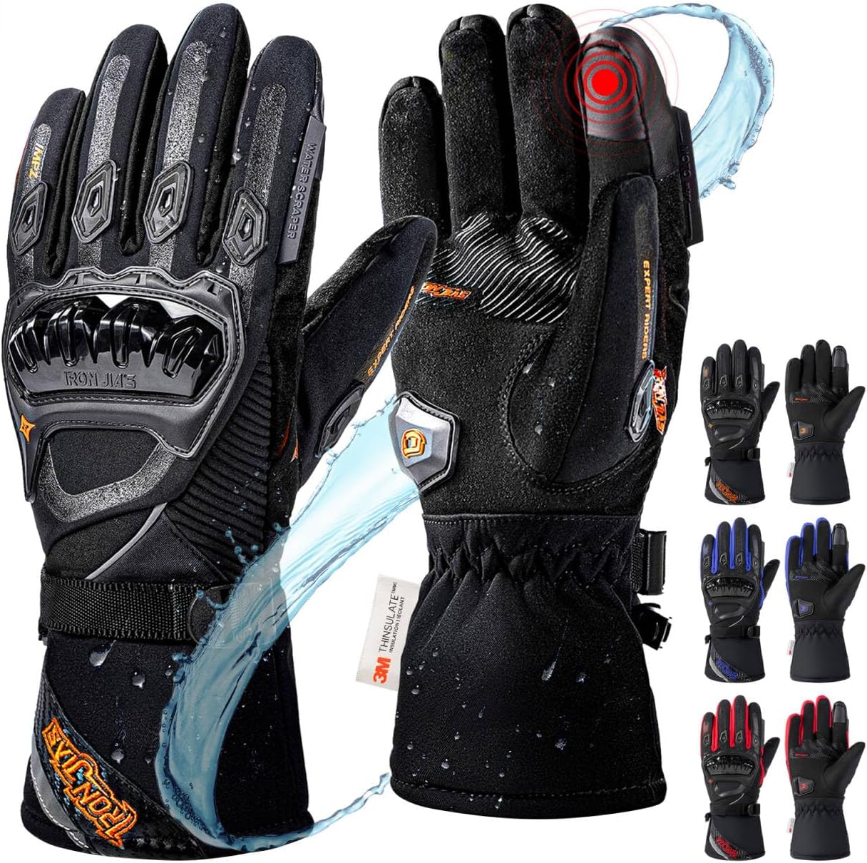 IRON JIA'S Winter Motorcycle Gloves, CE Level 1KP Protection, Cold Weather Waterproof Windproof Touchscreen Riding Gear (Black, XL)