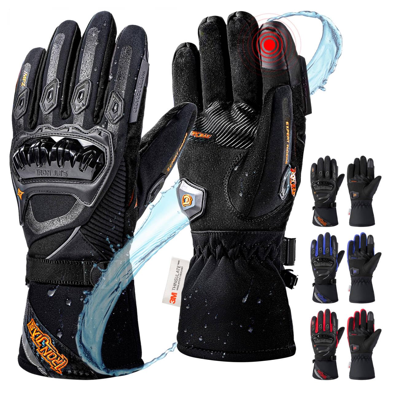 IRON JIA'S Guanti Moto Invernali Uomo, Guanti Impermeabili Antivento, Leggeri e Caldi Con Touchscreen per Motociclismo, Escursionismo e Altri Sport All'aperto, Per Uomini e Donne