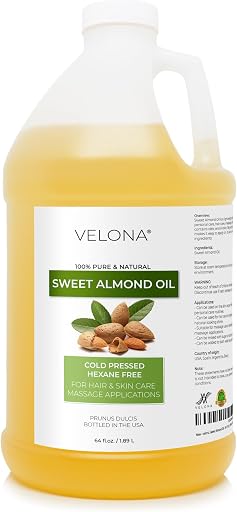velona Sweet Almond Oil - 64 Fl Oz | 100% Pure and Natural Carrier Oil |Cold Pressed | Skin, Hair, Body & Face Moisturizing | Use Today - Enjoy Results…
