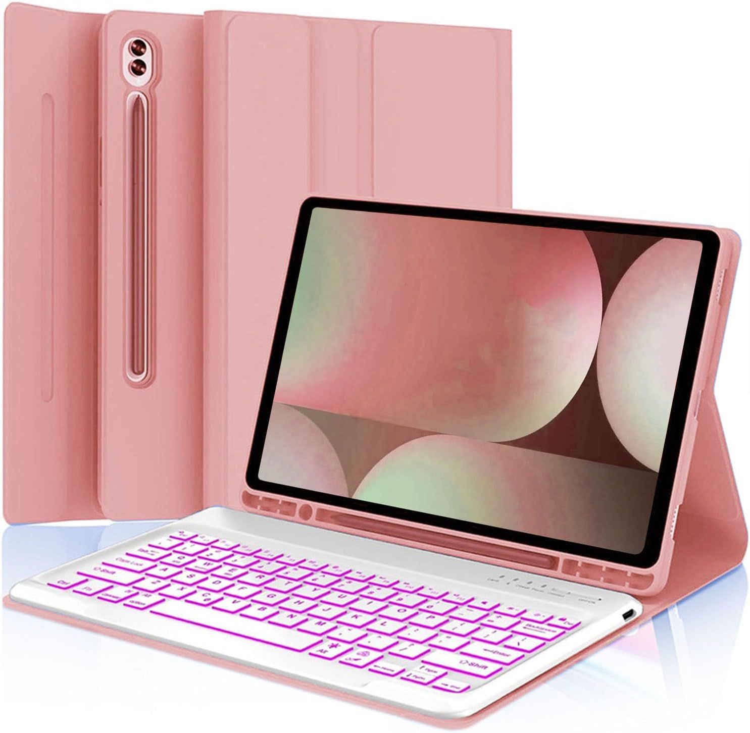 Keyboard Case for Samsung Galaxy Tab S10+ Plus/ S9FE Plus/ S9 Plus/ S9+/ S8+/S8 Plus/ S7 FE/S7 Plus/S7+ 12.4 Inch, Smart Wireless Keyboard Case with Pen Holder (Rose Gold)