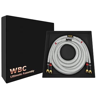 WORLDS BEST CABLES 10 Foot Ultimate - 7 AWG - Ultra-Pure OFC - Premium Audiophile HiFi Single Speaker Cable for Center Channel with Eminence Spade Plugs & Silver Tweed Jacket