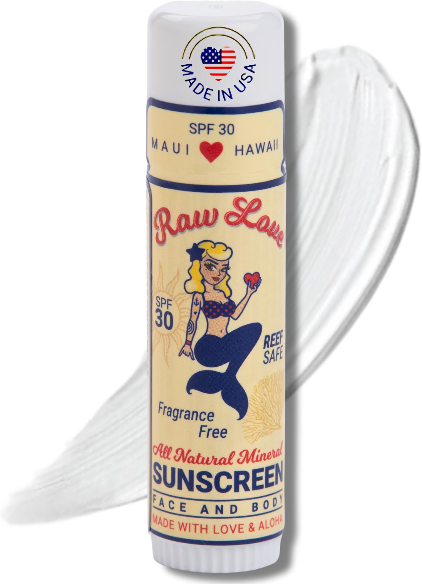 Raw Love Face Sunscreen Stick SPF 30 | Mineral Zinc Oxide + Organic Ingredients | Reef Safe Travel Sunscreen Stick for Face & Body | Fragrance-Free, Water Resistant, Safe for Kids and Babies | 0.6 Oz