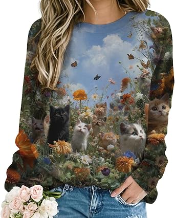 Black Cat Graphic Sweatshirts for Women Crewneck Long Sleeve Casual Loose Fit Cute Sweatshirt Fall Fashion Pullover