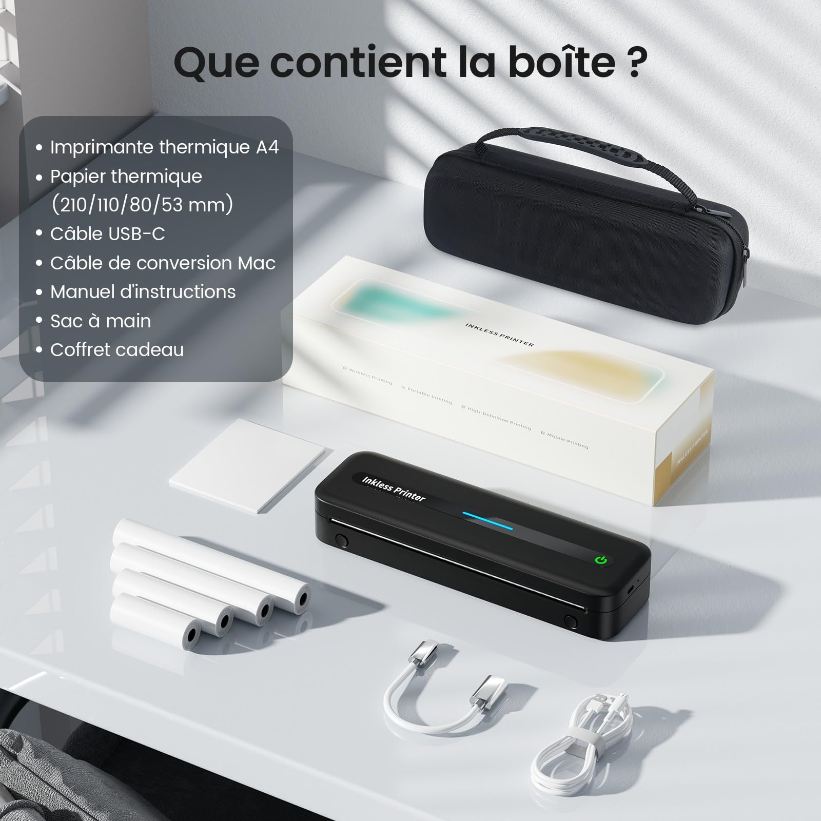 Itari M832 Imprimante Thermique A4 304dpi Portable avec 4 Rouleaux Papier