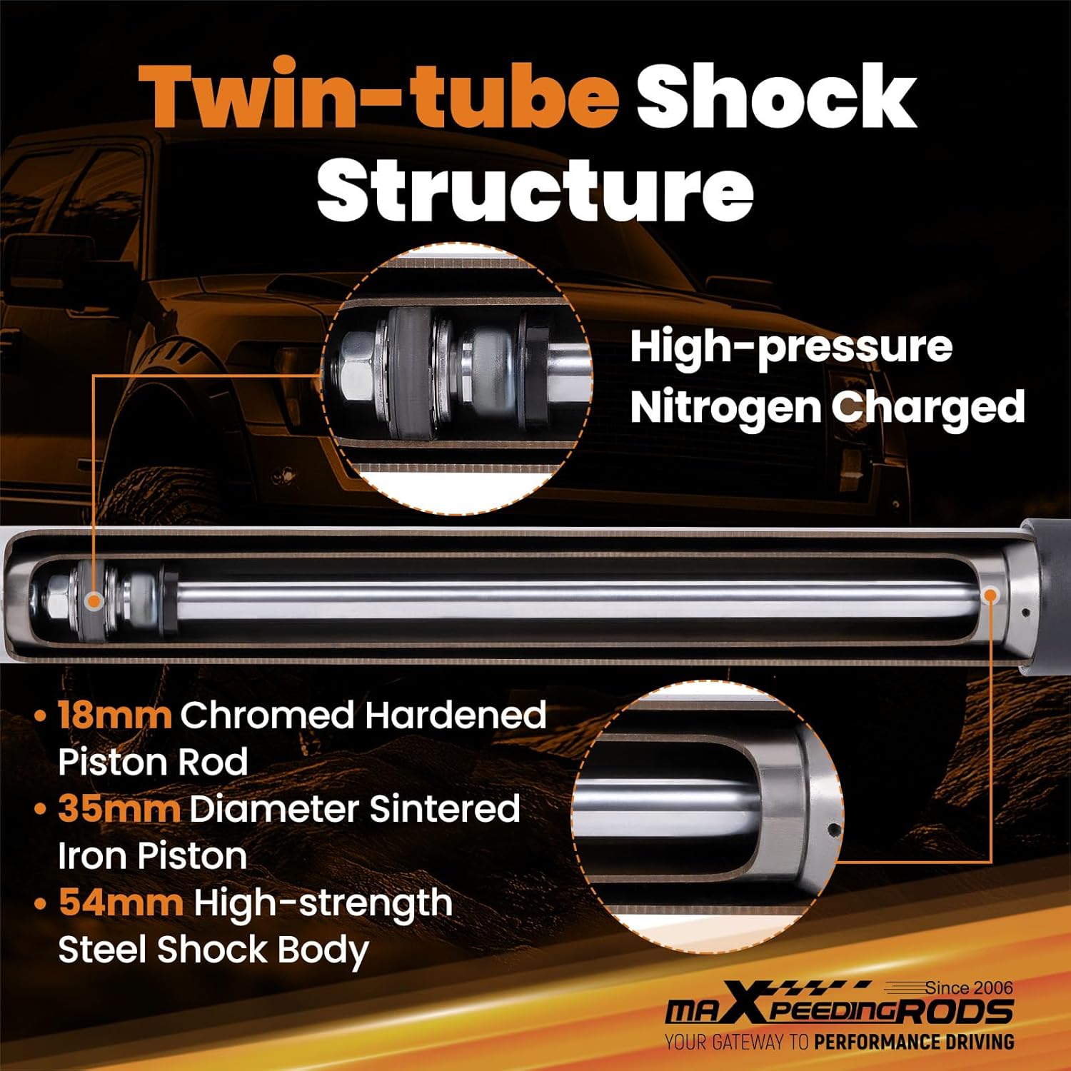 maXpeedingrods 2.5-6" Rear Lifted Shocks for 1988-1999 Chevy/GMC C1500 K1500 RWD 4WD, G1 Upgraded Serise
