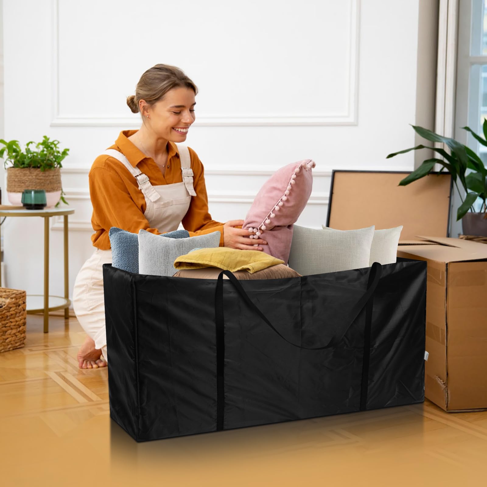 AiQInu Borsa da Giardino per Cuscini, Oxford Porta Cuscini da Esterno Impermeabile, Nero Borsa per Cuscino con Maniglie - 122x40x55cm