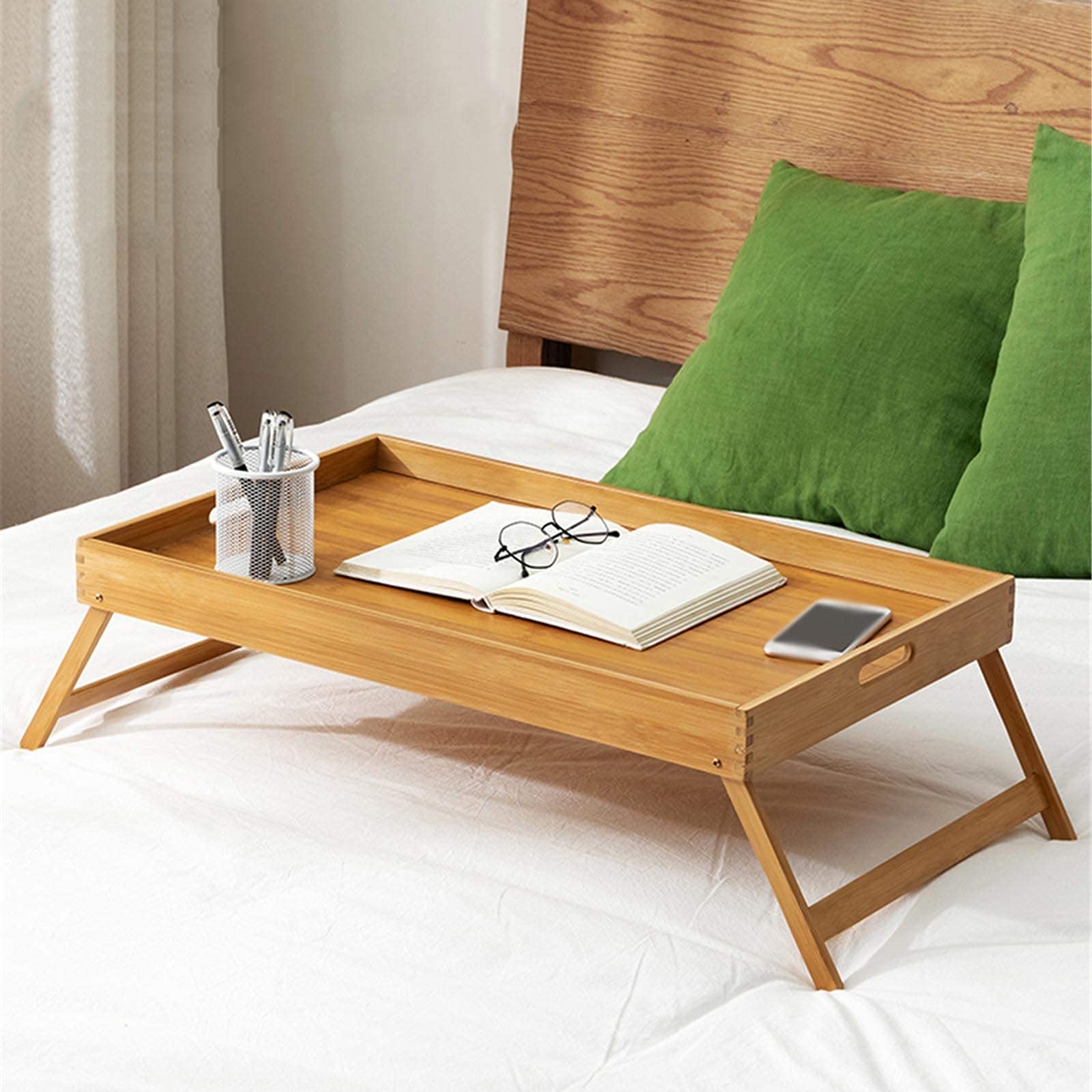 Tavolo Pieghevole Bambù 50x30 Cm - Vassoio Letto Per Laptop E Colazione - Foto 12