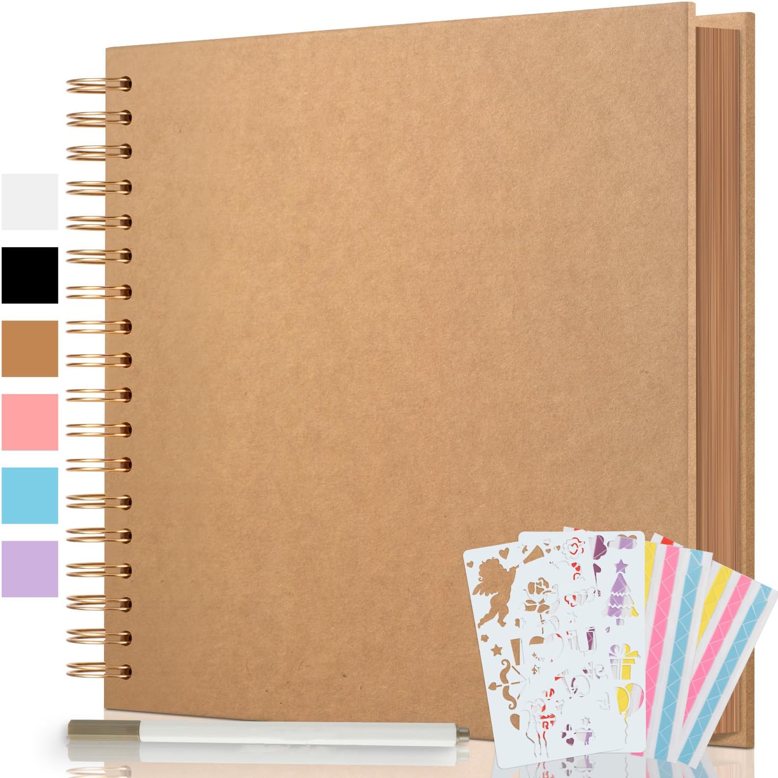 AIOR Scrapbook 10x10 Inch DIY Scrapbook Album 80 Pages Hardcover Thick Kraft Paper Blank Scrapbook, Spiral Scrapbook Photo Albums for Couple Baby Anniversary Wedding Family Gifts, Khaki, ARXLX-10L