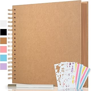AIOR Scrapbook 10x10 Inch DIY Scrapbook Album 80 Pages Hardcover Thick Kraft Paper Blank Scrapbook, Spiral Scrapbook Photo Albums for Couple Baby Anniversary Wedding Family Gifts, Khaki, ARXLX-10L