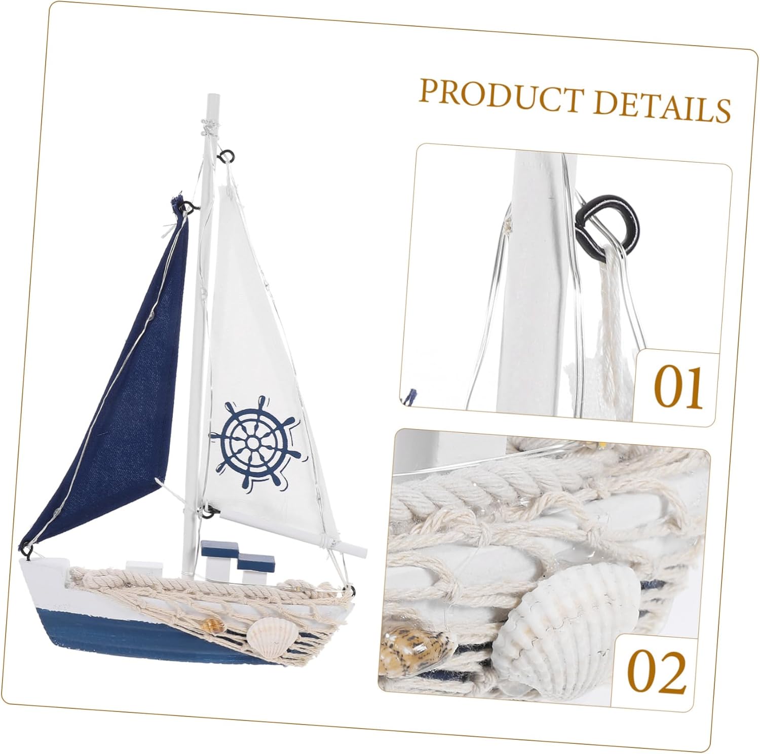 ORFOFE Wooden Sailboats Decor Nautical Sailboat Model Artwork Led Lights for Home and Party Decorations