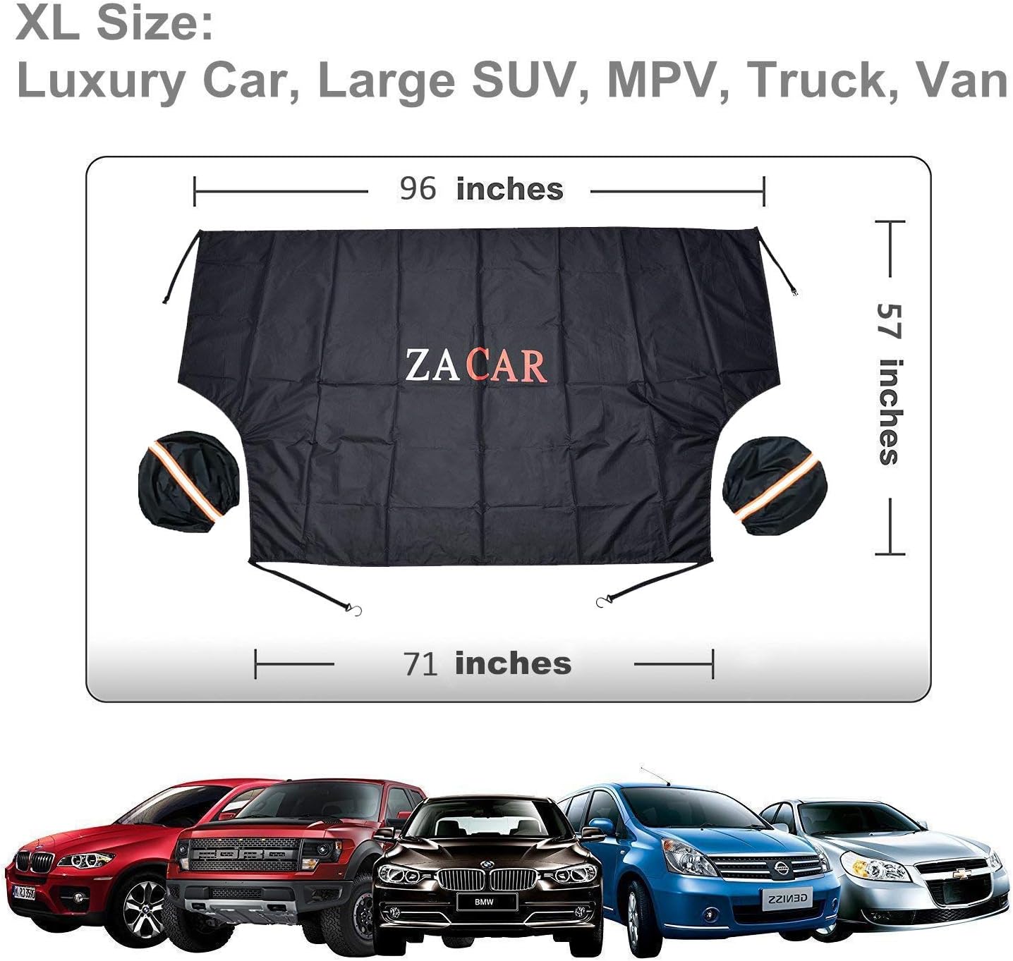 Windshield Snow Cover (Non-Scratch), ZACAR Windshield Cover with Mirror Covers for Ice and Snow, Blocking Snow, Sun, Fallen Leaves, Bird droppings. Fits Most Vehicle, Easy to Install