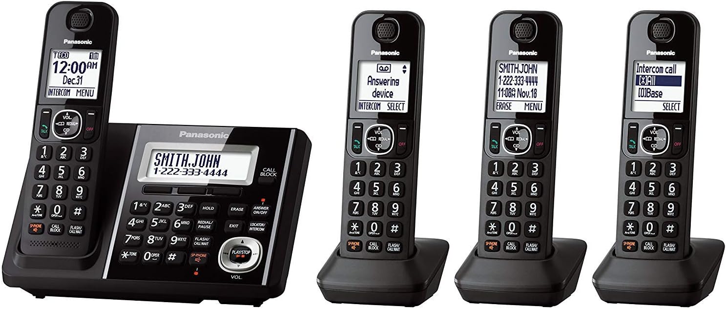 Panasonic KX-TGF344B DECT 6.0 Technology Expandable Up To 6 Handsets 3-Way Conferencing Night Mode Automatic Noise Reduction 4-Handset Landline Telephone