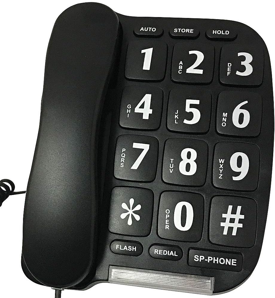 Large Button Telephone Black w/ Speakerphone And Light Up Ringer Indicator