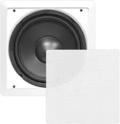Pyle PDIWS10 Sistema de subwoofer de alta potência de 25,4 cm na parede/no teto, DVC, montagem nivelada, branco, alto-falante único