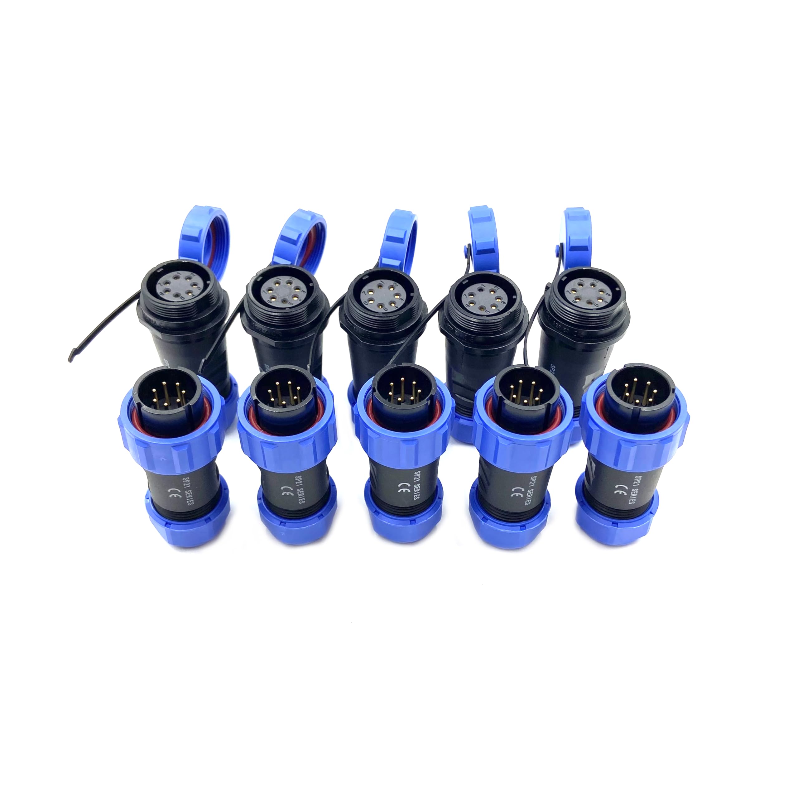 Lot de 5 connecteurs d'aviation SP21 à 7 broches, IP68, 7 broches, sans soudure, connecteur d'aviation étanche pour lampes extérieures, utilisé 500 V 15 A (câble 14 AWG à sertir à vis)