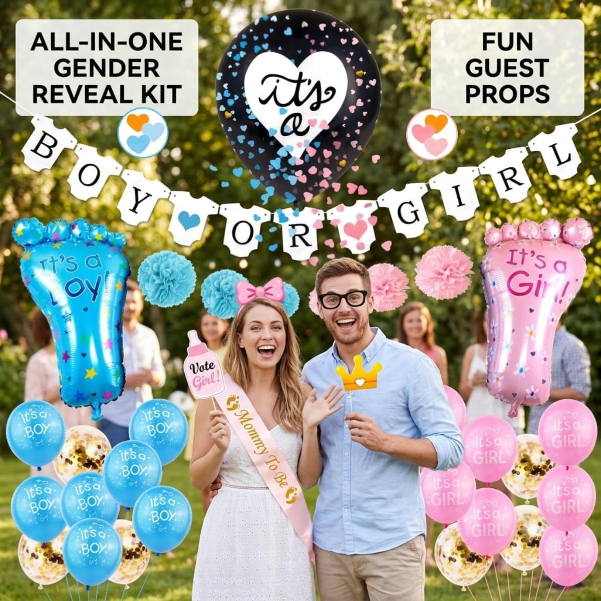 Gender Reveal Party Supplies Kit with Baby Shower Decorations (65Pcs) image 4