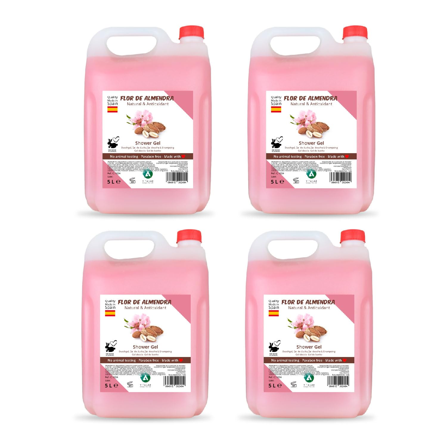 Duschgel Mandelblüte 5L - Packung mit 4 - Kanister Sanfte Reinigung und Feuchtigkeitspflege - Floraler Mandelduft - Große Nachfüllpackung für täglichen Gebrauch