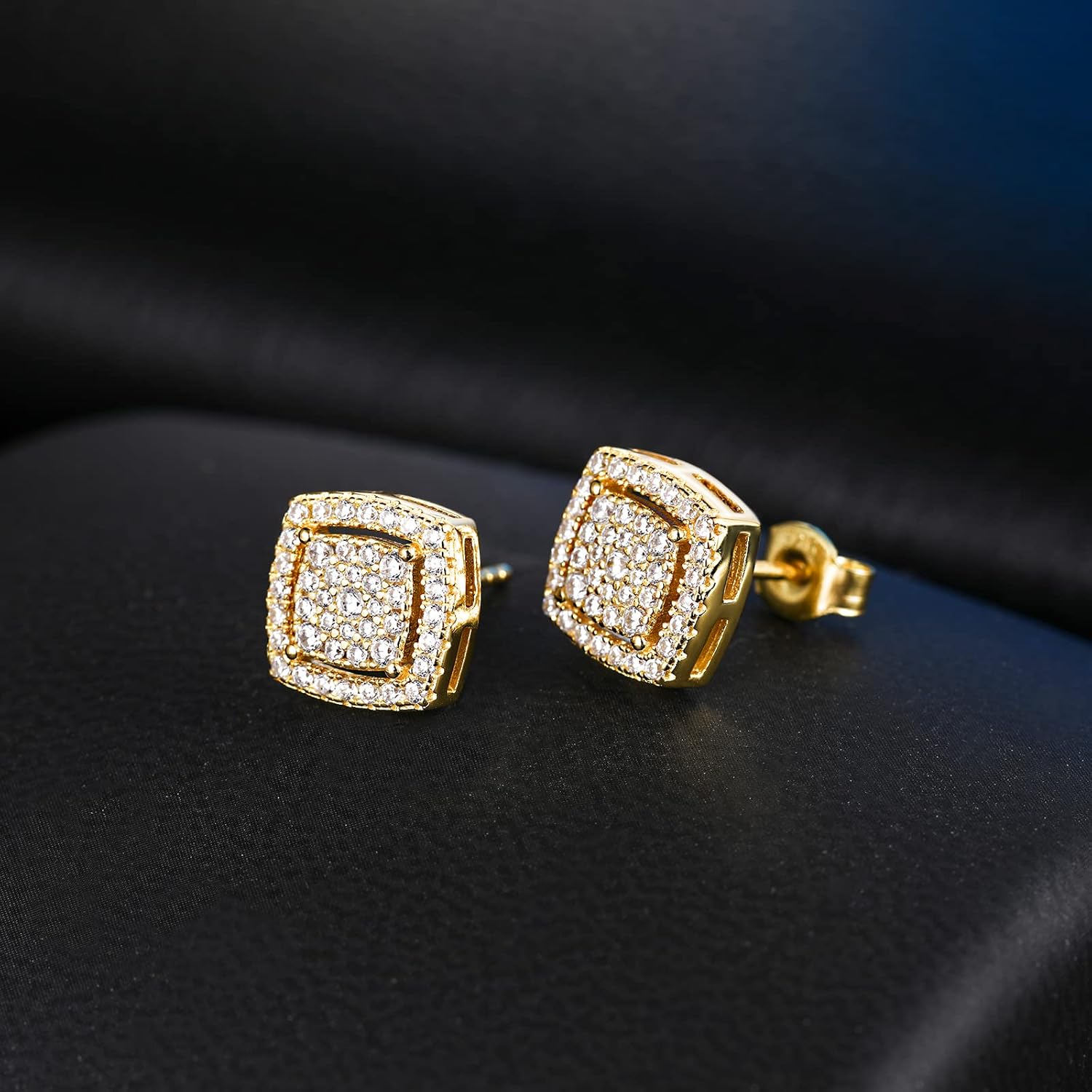 TRUMIUM Stud Earrings for Men Women Silver Gold Plated Layered Iced Out Sterling Silver Cz Earrings Hypoallergenic - Image 2