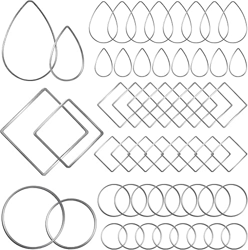 PAGOW 96 aretes de aro para hacer joyas, hipoalergénicos, cuadrados, redondos, de plata, aretes a granel para manualidades, accesorios y suministros