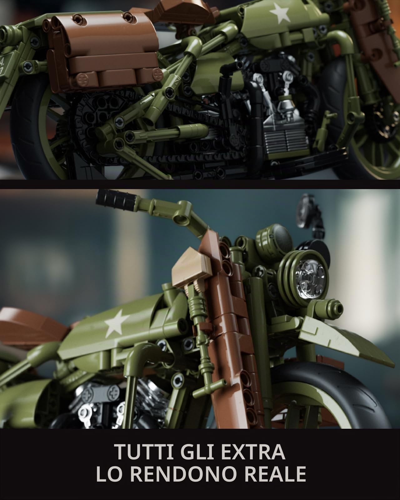 Nifeliz Set di Costruzione Modello Motocicletta WLA per Adulti, Kit di Costruzione Moto Militare Classica con Caratteristiche Autentiche, Regalo da Collezione per Esposizione (NF10333, 833 PEZZI)