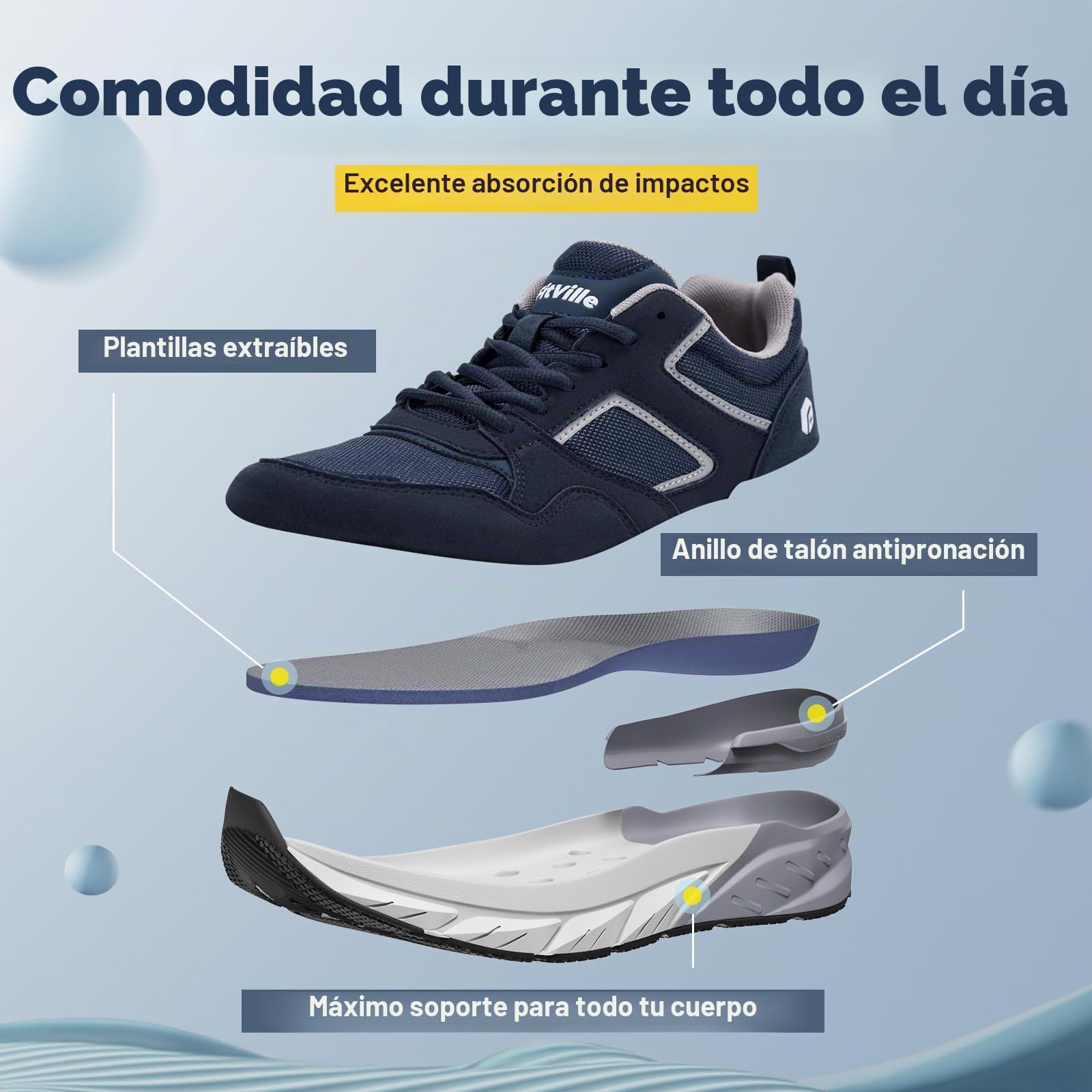FitVille Extra Ancho Zapatillas Hombre Zapatos Deporte Antideslizantes Sneaker Running Transpirables Caminar