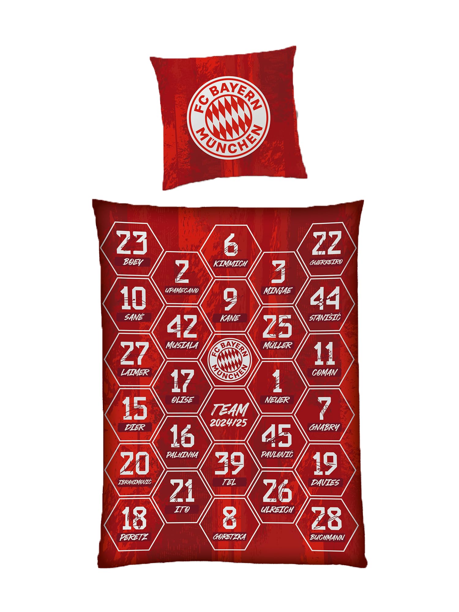 FC Bayern München I Biancheria da letto Signature 2024-25 I Rosso I 135 x 200 cm I tifosi di calcio I Bundesliga