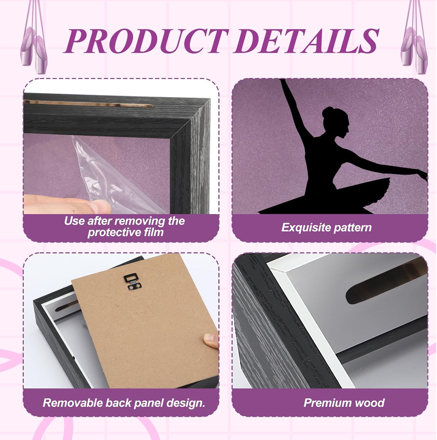 Qunclay 7"x9" Dance Pin Shadow Box Frame Custom Wooden Desktop Display Dancing Pose Name Competition Pin Shadow Box Display Case for Ballet International Dance Day Gift Recital Decor(Pirouette)