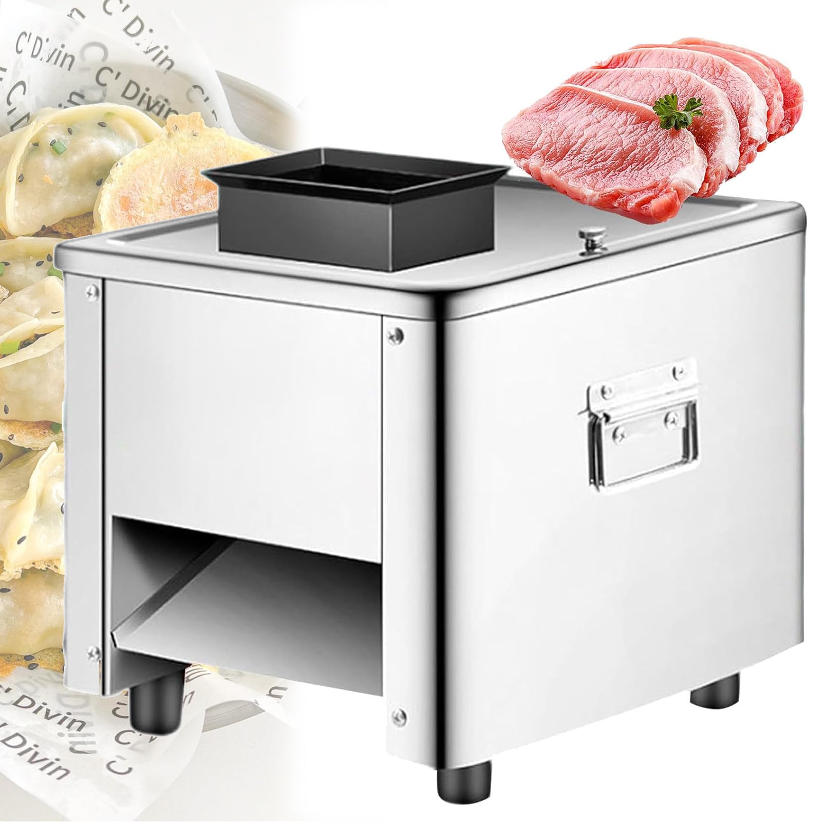 CWCQGH Electric Meat Cutting Machine 850W Stainless Steel Chicken Fish Beef Chicken Commercial Meat Vegetable Slicer (7mm)