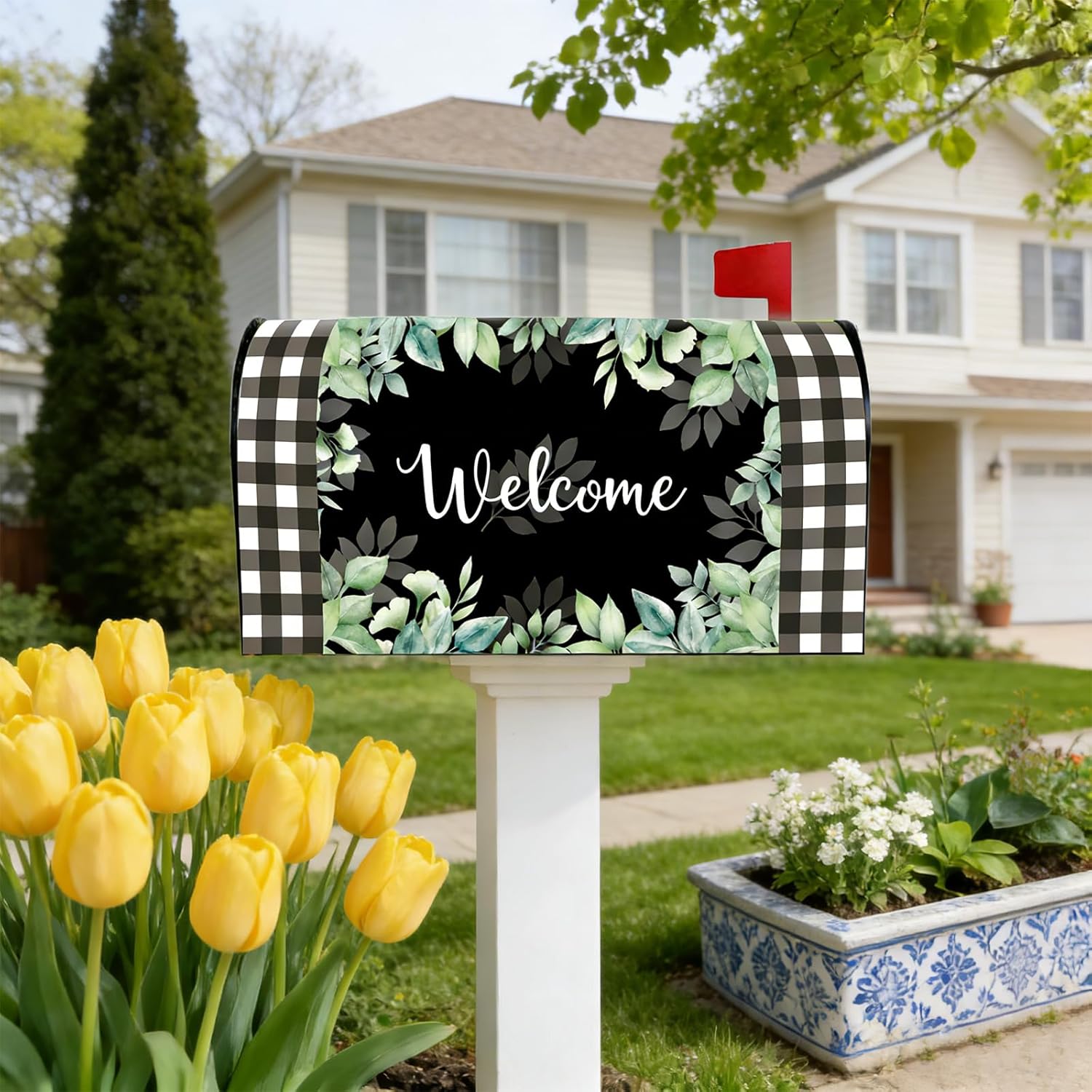 Spring Mailbox Covers Magnetic Standard Size, Green Eucalyptus Leaf Mail Box Cover with Magnet, Spring Leaves Post Letter Box Covers for Summer Holiday Outdoor Garden Yard Home Decor 21"x18"