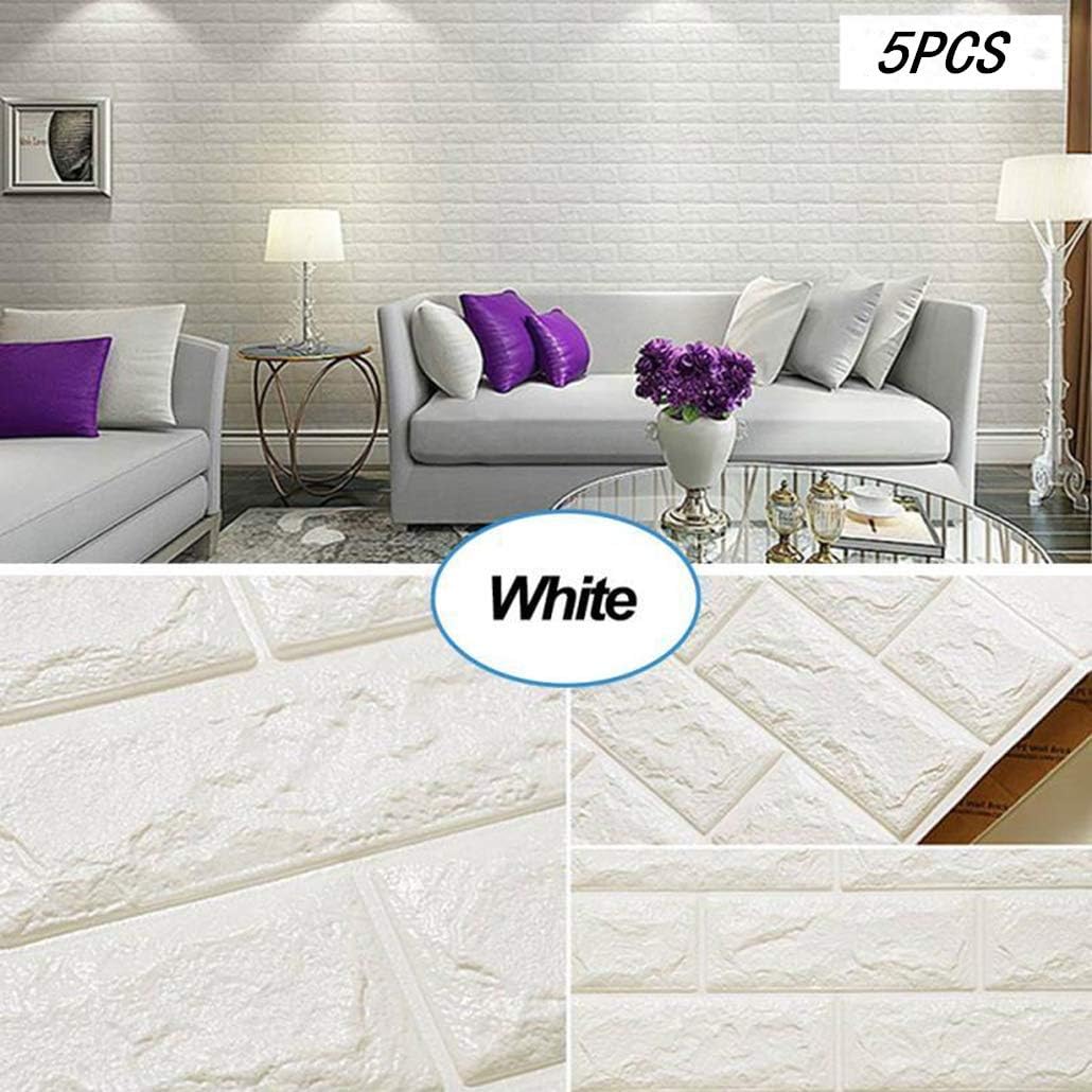5-Pack 3D Brick Wallpaper Removable Faux Stone Brick Decorative PE Foam Self Adhesive Wallpaper Removable Wall Decoration,27.5’’30.30.27’’/pcs -Alytimes (White)