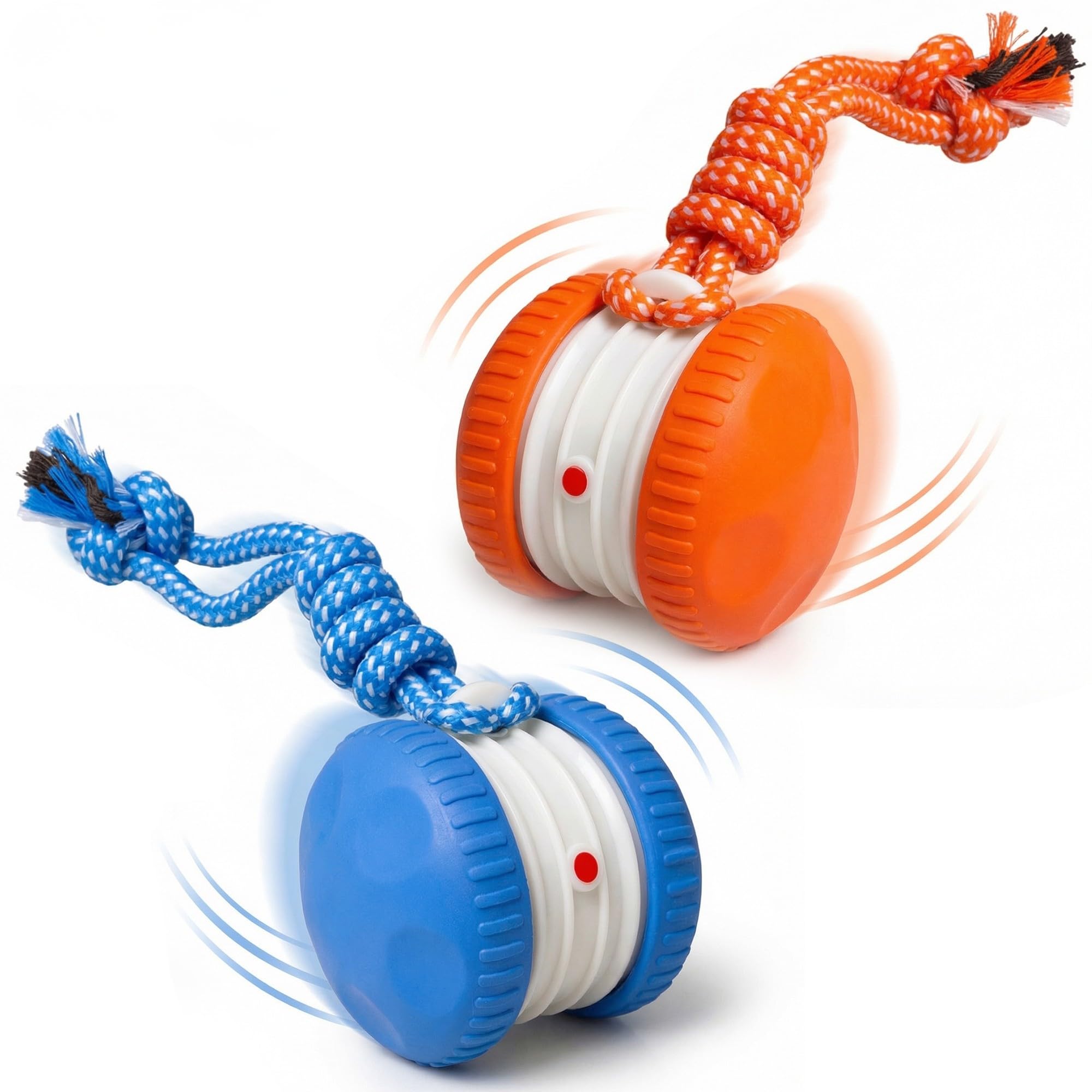 Photo 1 of (2 Pack) Interactive Dog Toys for Small Dogs — Boredom Relief & Indoor Enrichment, Automatic Rolling Ball with Rope, Motion Activated Self Moving Dog Toy (Blue + Orange)