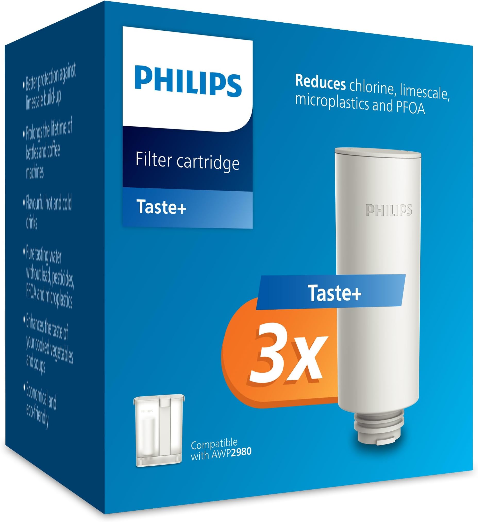 Philips Water Instant Pitcher Replacement Filter - 3pack – Taste + Reduces Chlorine & Lead - preserves Minerals