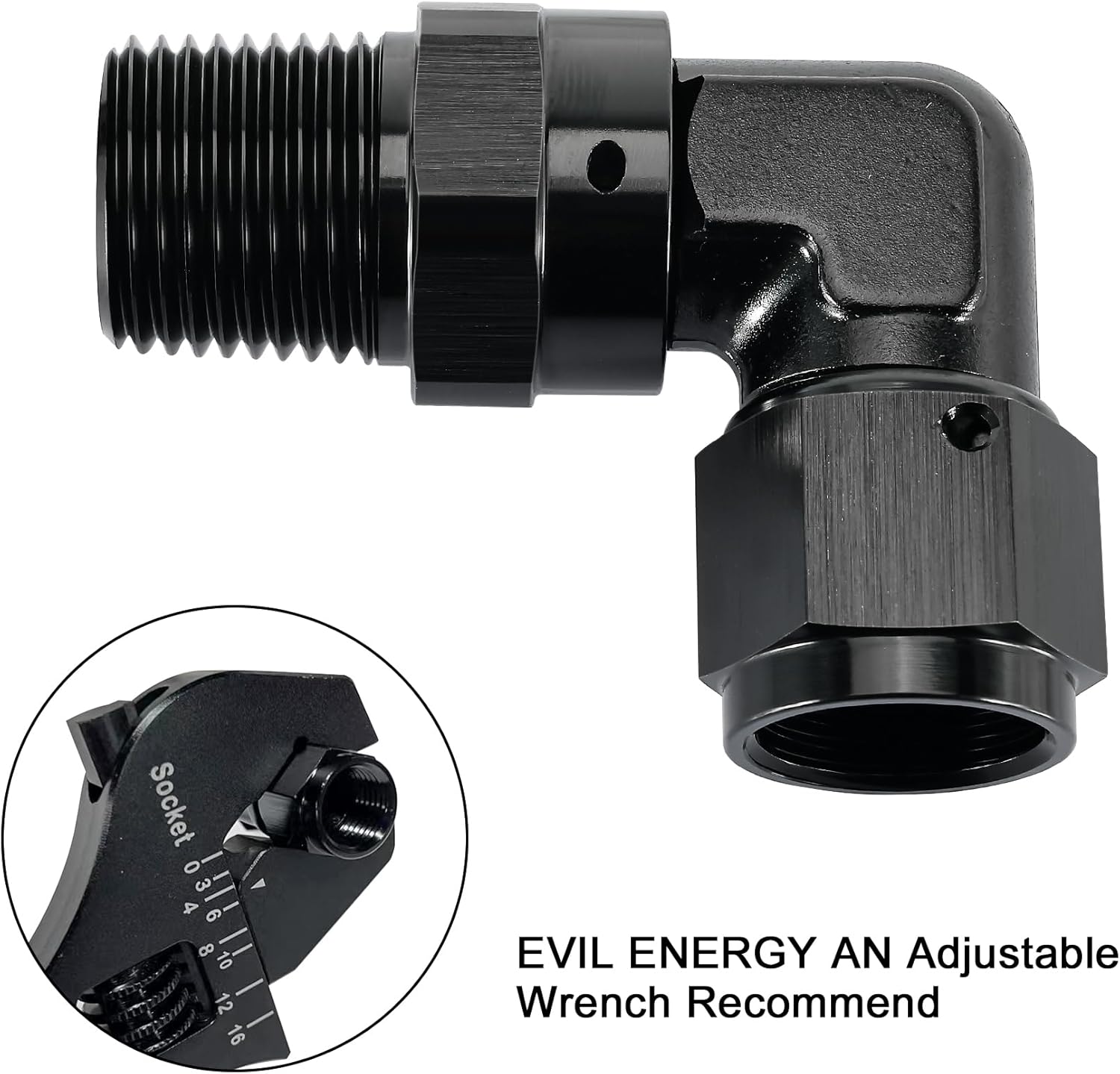 EVIL ENERGY 10AN Female to 1/2" NPT Pipe Swivel 90 Degree Adapter Fitting Black Aluminum