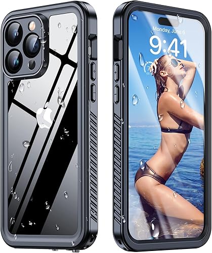 Humixx Funda impermeable para iPhone 15 Pro Max, lente integrada y protector de pantalla, [14 pies de cuerpo completo a prueba de golpes] [IP68 bajo