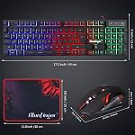BlueFinger RGB Clavier de jeu et Combo de souris rétro-éclairées, USB Filaire, LED Jeu pour ordinateur portable PC Jeu et travail d'ordinateur (noir)